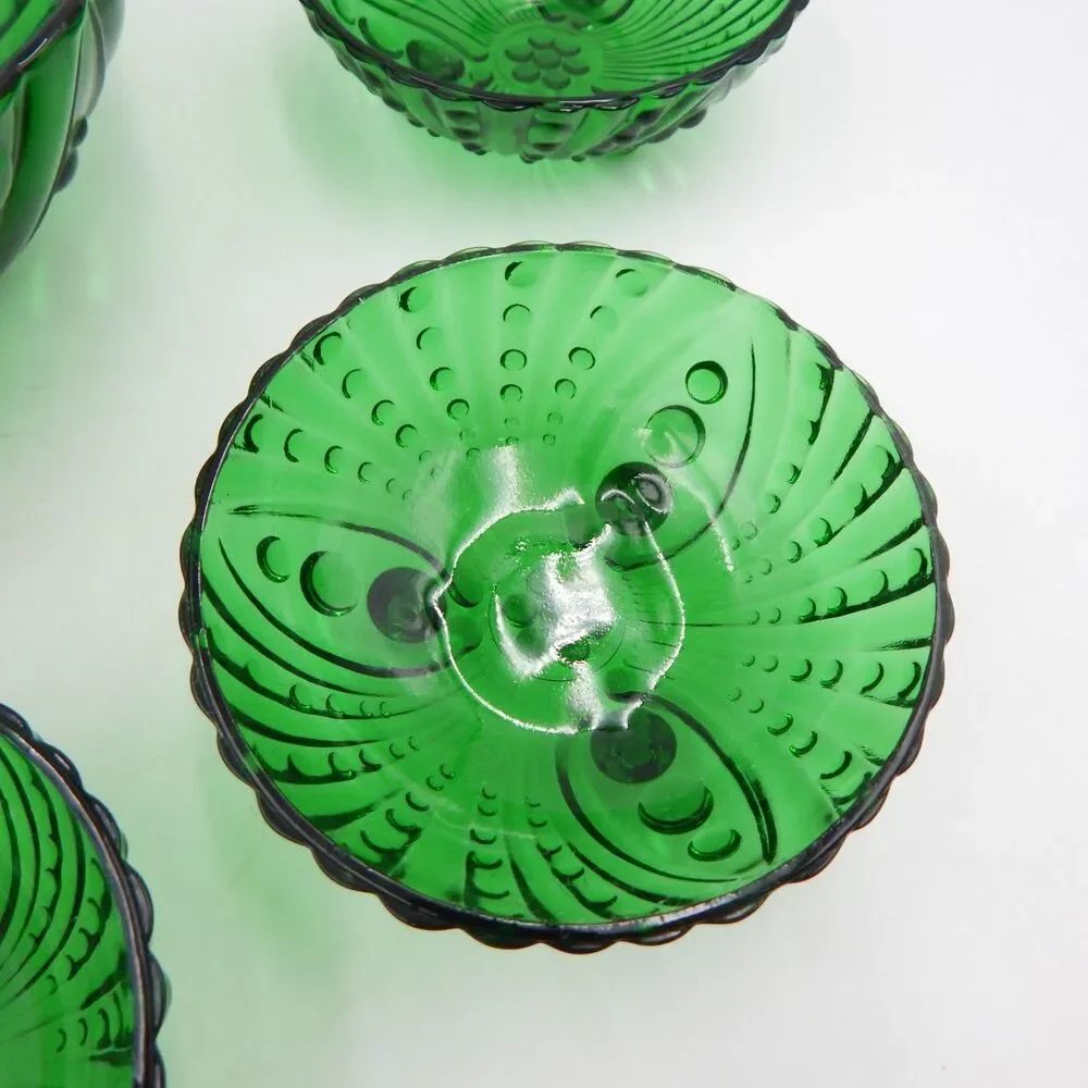 Anchor Hocking Burple Emerald Green 3 footed Berry Dessert Bowl 6 Piece Set